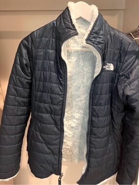 The North Face Navy and White Girls Quilted reversible Jacket